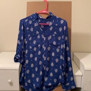 Express paisley white blue button down